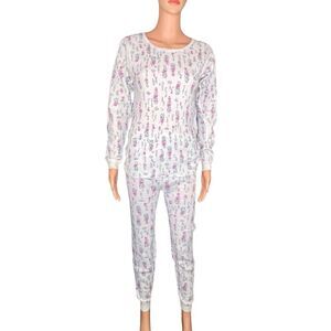 J E Morgan Floral Thermal Long Sleeve Pajama Set Cozy Cold Weather Wear Size XXL